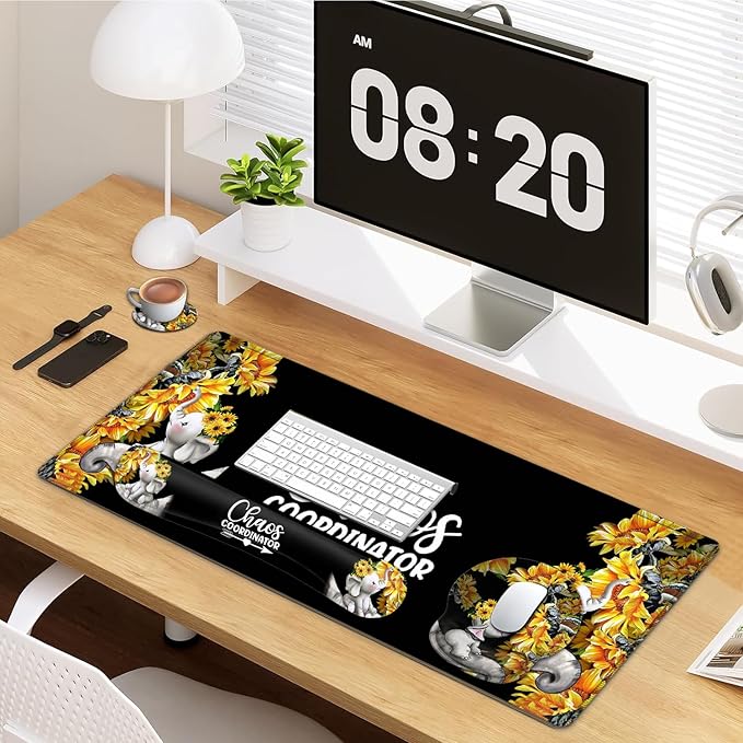 Large Mouse Pad Ergonomic Mouse Pad with Wrist Rest and Keyboard Wrist Rest 4 in 1 Set 31.5 x11.8 inch Extended Desk Pad for Home Office Cute Baby Elephant and Sunflowers Black xxl Gaming Mouse Mat