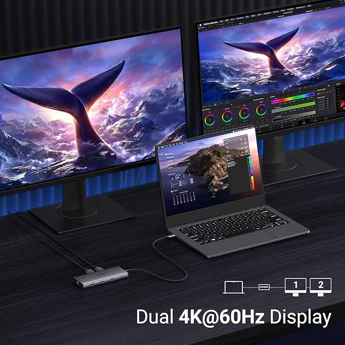 UGREEN Docking Station 10 in 1 Revodok Pro 210 USB C Dock Dual HDMI 4K@60Hz Single 8K@30Hz 100W PD 5Gbps USB C and USB A Data Ports Gigabit Ethernet SD/TF Card Reader USB Hub Compatible for HP Dell