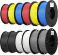 Creality 12 Pack PLA 1.75mm Filament Bundle for 3D Printing with No-Tangling Strong Bonding and Overhang Performance Accuracy +/- 0.02mm (BlackWhiteGreyBlueRedYellow)