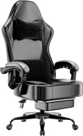 Gaming Chair with Pocket Spring Cushion and Footrest Ergonomic Computer Chair for Adults Breathable PU Leather Game Chair Adjustable Headrest and Lumbar Support Office Desk Chair