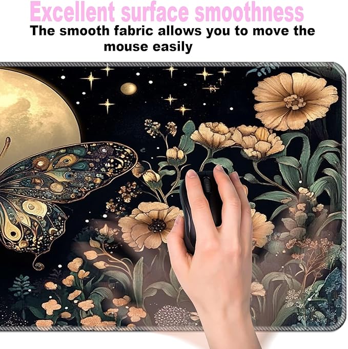 Keyboard Wrist Rest SetMemory Foam Wrist Support Mouse Pad31.5x11.8 Desk Mat for Comfortable Typing &amp Pain ReliefNon-Slip Base for Office &amp Home Use - Flower Butterfly Moon