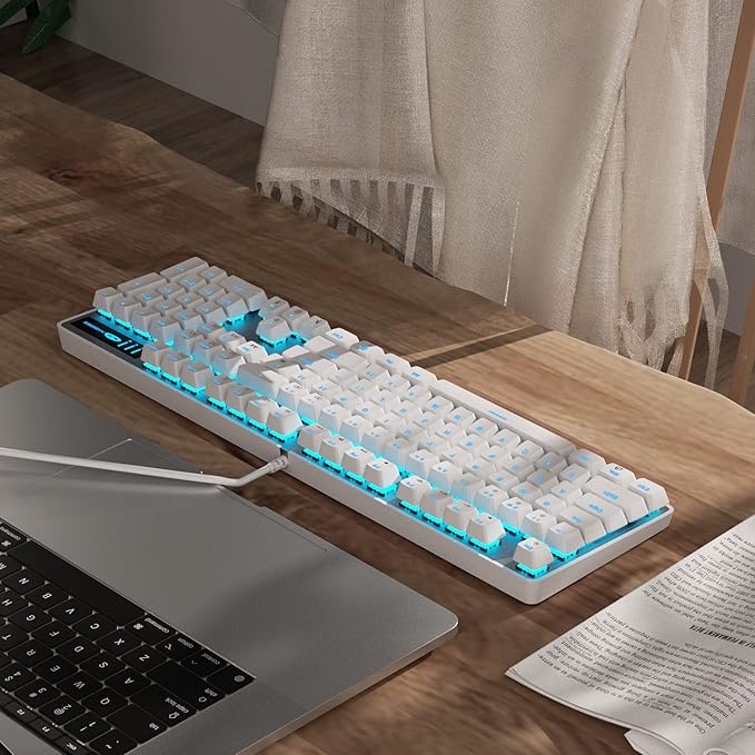 MageGee Mechanical Gaming Keyboard Wired USB Adjustable Backlight Keyboard New Mechanical Storm 100% Anti-ghosting Keyboards with Blue Switches for Windows PC/MAC Games (White)
