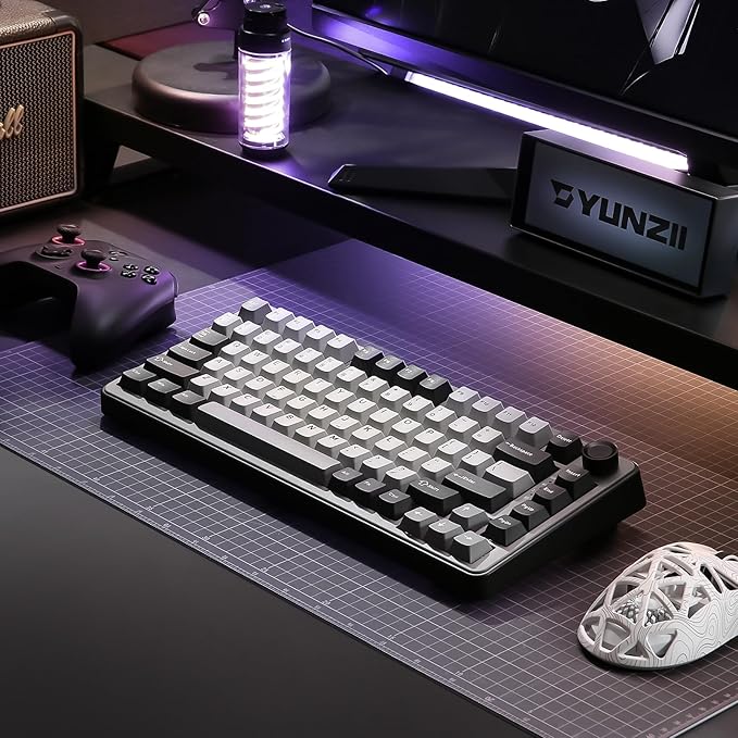 YUNZII B75 PRO Wireless Mechanical Keyboard75% Layout with KnobHot Swap Gasket StructureCreamy Pre-lubed SwitchesRGB BacklitBluetooth/Type-C/2.4G for Win/Mac (Dark Grey Milk Switch)