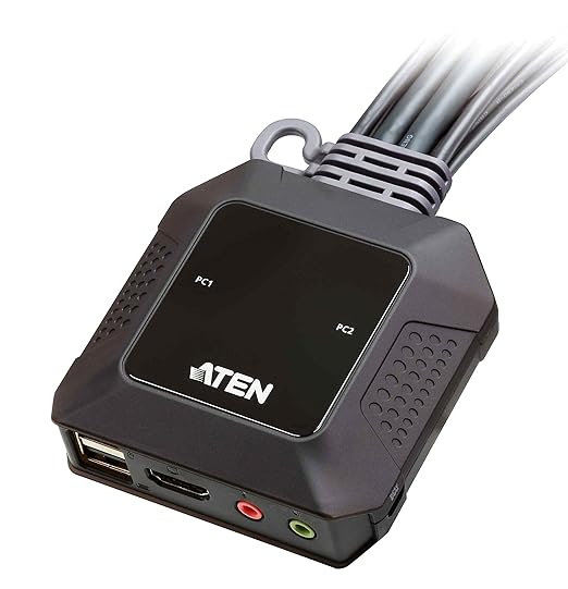ATEN CS22H HDMI KVM Switch - 1 Monitors 2 Computers - 2-Port HDMI with Remote Selector – 4K DCI 4096x2160-60Hz 2560x1440-144Hz USB 2.0 USB Hub Plug &amp Play Compatible with Windows/Mac/Linux