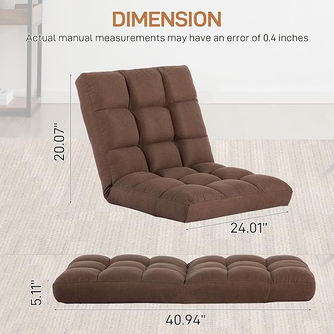 Floor Chair with Back Support Folding Chair with 6 Adjustable Position Padded Sleeper Bed Floor Gaming Chair Meditation Chair Gaming Floor Chairs for Adults (Country Rustic Brown)