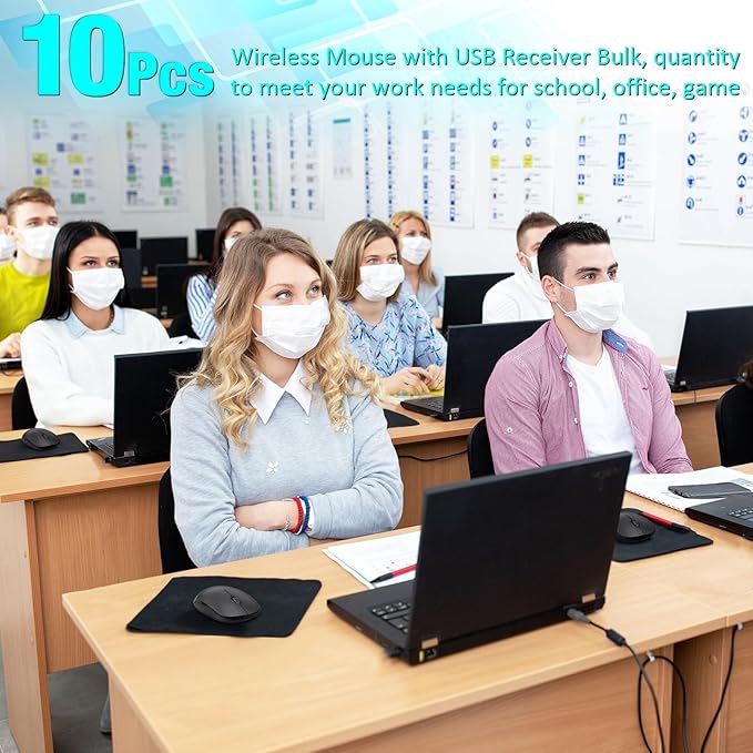 Kingdder 10 Pack Mouse for Laptop 2.4G Computer Mouse 1000 DPI Optical with USB Receiver Bulk Compatible with Windows PC Computer Laptop
