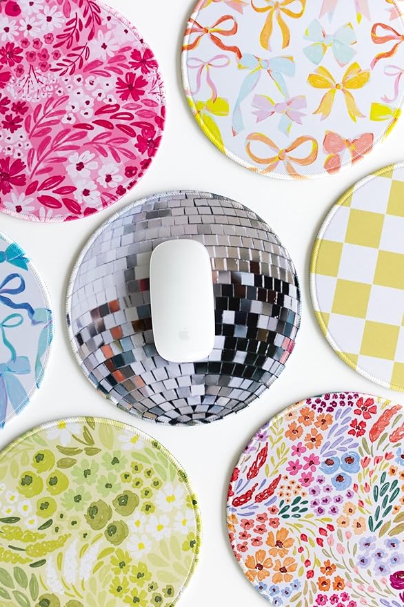 Elyse Breanne Design 8.5 Inch Round Mouse Pad for Computer Desktop Protector Non-Slip Rubber Backing Disco Ball