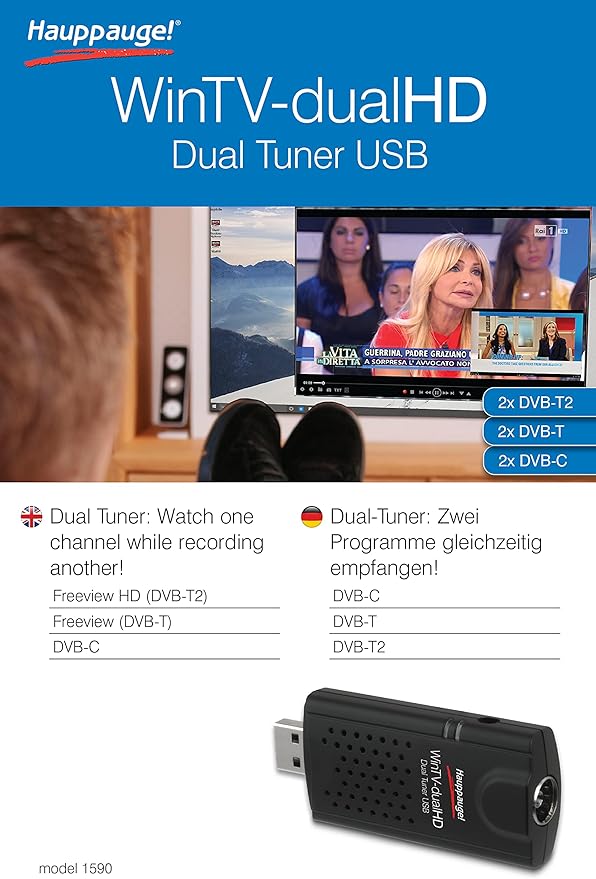 Hauppauge TV-Tuner WinTV-dualHD USB Stick DVB-C/T2/T mit FB