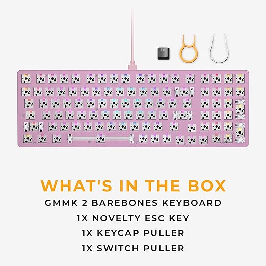 GLORIOUS Gaming GMMK 2 Full Size (96%) Barebones (Frame Only) - Mechanical Gaming Keyboard Frame Full Size (96%) Aluminium Customisable Per Key RGB American QWERTY Layout - Pink