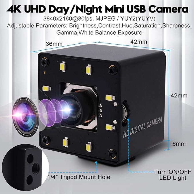 SVPRO Webcam 4K Autofocus USB Camera 30fps UHD Computer Camera with Light100 Degree Wide Angle Streaming CameraPlug &amp Play Web Cam for Industrial VisionOnline ClassVideo ConferenceSupport OTG