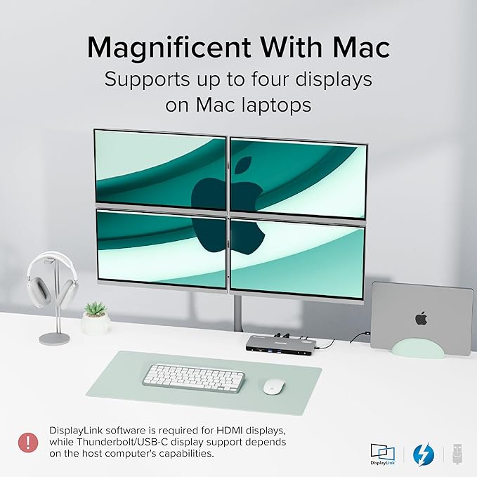 Plugable Thunderbolt 4 Dock for Quad Monitors 100W Thunderbolt Docking Station Connects up to Four 4K Monitors for Windows and Mac Laptops 2x HDMI 4x Thunderbolt 4/USB C Driver Required TBT-6950PD