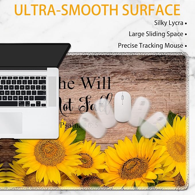 Large Mouse Pad Set Desktop Mouse Pad + Keyboard Wrist Pad + Mouse Wrist Pad + Coaster Ergonomic Memory Foam Multi-functional Desk Mat - Psalm 46:5 Sunflower
