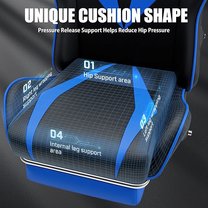 Gaming Chair with Massage Ergonomic Computer Chair with Footrest and Lumbar Support Reclining PC Game Chair for Boys with Adjustable Armrest and Headrest Blue
