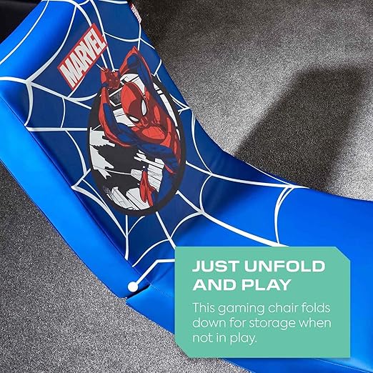 X-Rocker Official Marvel Spider-Man Video Rocker Gaming Chair for Juniors Folding Rocking Seat Spiderman Licensed Console Gaming Seat Faux Leather Chair for Children Hero - Spider Man Edition BLUE