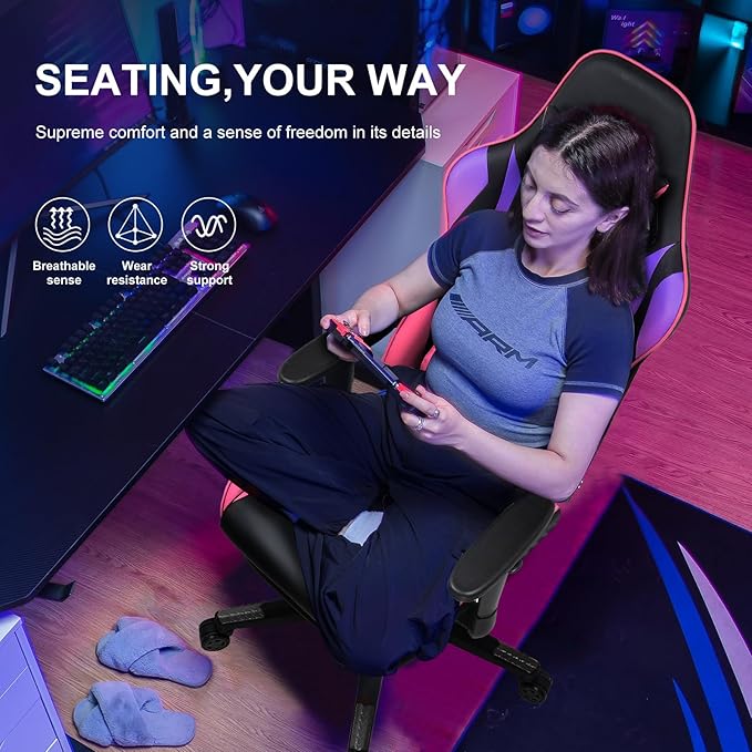 GTPLAYER Gaming Chair with Footrest Ergonomic Computer Game Desk Chair Reclining Game Chair Seat Height Adjustment Swivel Rocker with Headrest and Lumbar (Colorful)
