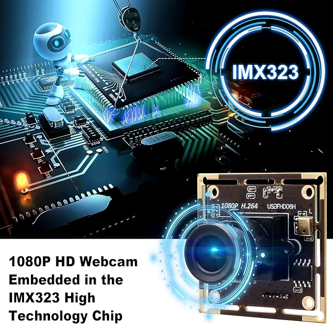 1080P USB Camera Module for Raspberry Pi 2MP 30FPS CMOS IMX323 Low Light Webcam with 3.6mm Lens Industrial Lightburn Camera Board for Windows Linux Mac OS