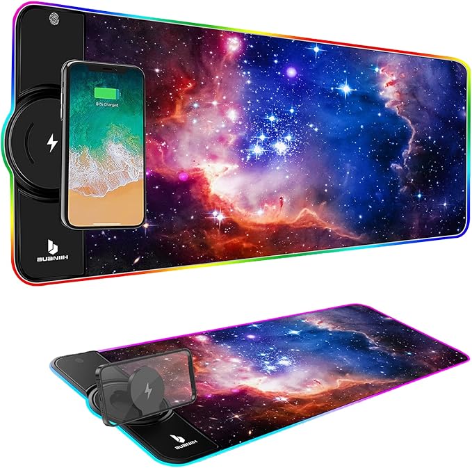 Gaming Mouse Pad Wireless Charging 15W Fast Extended Large Size 10 Lighting Modes Office &amp Gaming 31.5X11.8 (Galaxy)