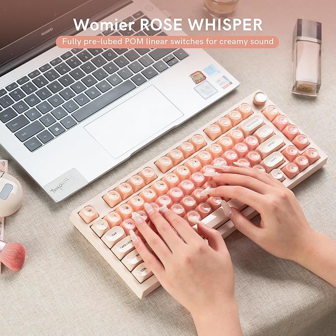 COSTOM WK75 75% Wireless Gaming Mechanical KeyboardBT5.0/2.4GHz/USB-C Hot Swappable Pre-lubed Custom Linear SwitchesGasket StructureRGB Backlit Keyboard for PC/Laptop/Xbox/PS4/PS5 (Pink)