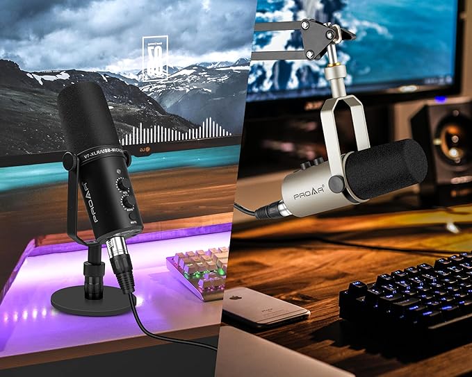 USB/XLR Podcasting Dynamic MicrophoneProfessional USB Gaming Microphone for PC Computer with Noise CancellingMetal XLR Streaming Mic Kit for VocalInstruments RecordingVoice OverYouTube
