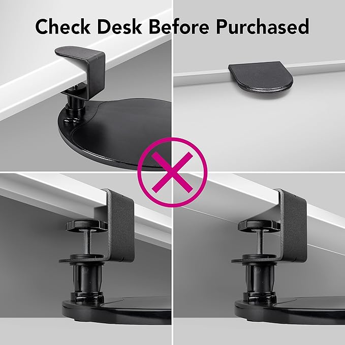 EHO Clamp on Mouse Platform Clip on Pad Rotating 360 Degree w/Comfortable Gel Wrist Rest Ergonomic Attachment Slide Out Tray Suitable for 1.5 Thickness Desk for Home Office Desk Organizer