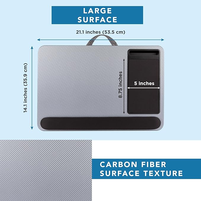 LAPGEAR Home Office Pro Lap Desk with Wrist Rest Mouse Pad and Phone Holder - Silver Carbon - Fits up to 15.6 Inch Laptops - Style No. 91615