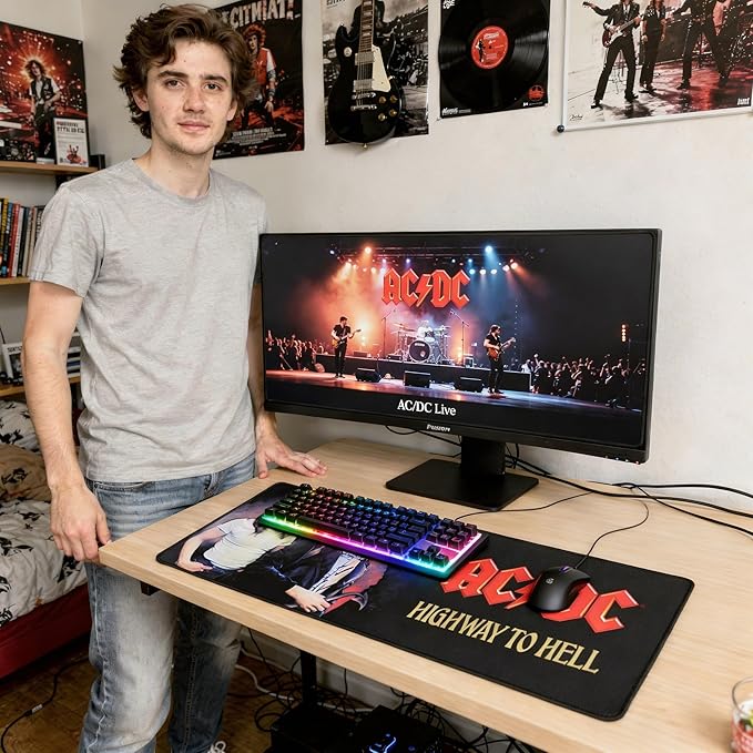 SUBSONIC - AC/DC Mouse Pad 35 in x 15.7 in - Gift ACDC Gaming Desk pad 90 cm x 40 cm - Official Licensed