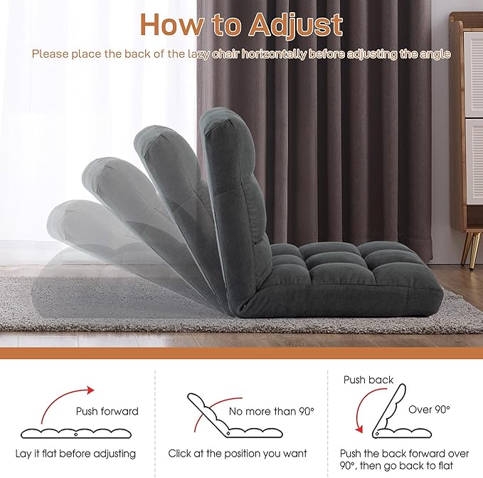 Floor Chair with Back Support Folding Chair with 6 Adjustable Position Padded Sleeper Bed Floor Gaming Chair Meditation Chair for Adults