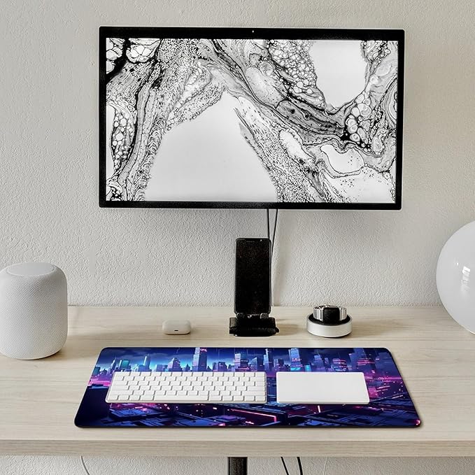 Cityscape Gaming Mouse Pad Non-Slip Rubber Base XL Mousepad Waterproof Washable Stitched Edge Mouse Mat for Desk Home Office 29.5x16