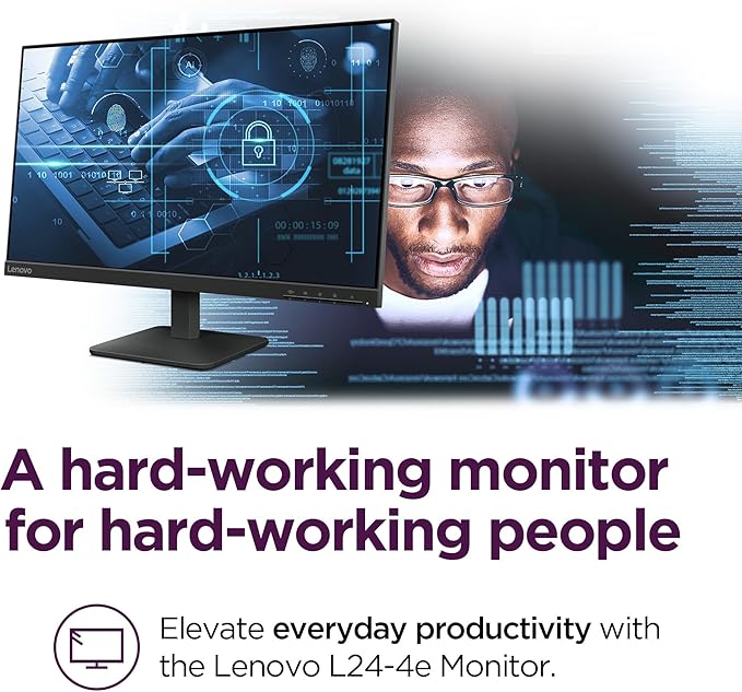 Lenovo L24-4e - Office Monitor - 23.8 FHD IPS Display - 100Hz Refresh Rate - 4 ms MPRT - 99% sRGB - Raven Black - Tilt Stand
