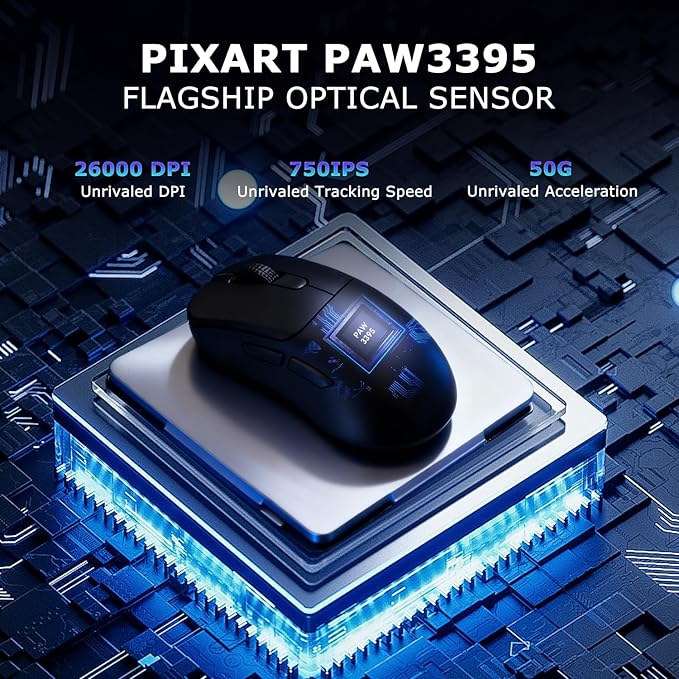 AJ179PRO PAW3395 26000 DPI Gaming Mouse 8000Hz Polling Rate 58g Ultra-Light Tri-Mode (2.4G/Wired/Bluetooth 5.2) Magnetic RGB Charging Dock Ergonomic Right-Hand Design Black