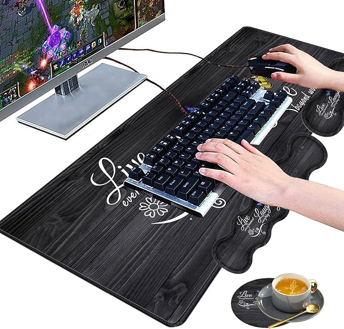 Large Gaming Mouse Pad Keyboard Wrist Rest pad + Mouse Wrist pad + Coaster Set Extended Waterproof Non-Slip Table mat Suitable for Home Office Learning Games - Live Laugh Love