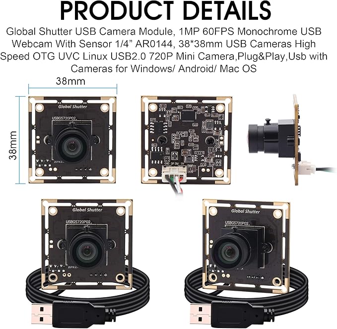 Global Shutter USB Camera Module 720P 60FPS Wide Angle 1MP UVC USB2.0 PC Camera for Laptop Jetson Nano