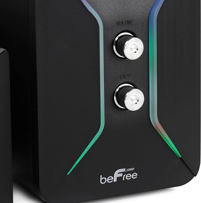 beFree Sound Computer Gaming 2.1 Speaker System with Color LED Lights Black