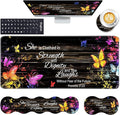 Keyboard Wrist Rest and Mouse Pad with Wrist Support Set Ergonomic CoasterMemory FoamEasy Typing Pain ReliefLarge XL Desk Mat 31.5x 11.8Floral Butterfly Bible Verse Proverbs 31-25