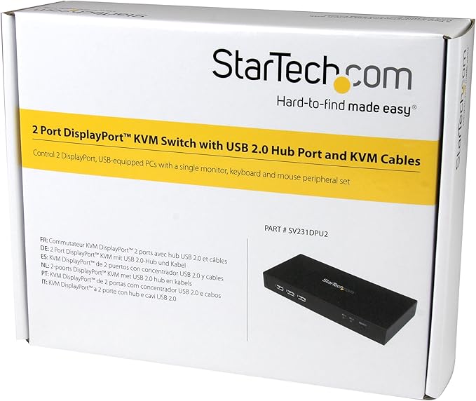 StarTech.com SV231DPU2 2-port DisplayPort KVM Switch with Built-in USB 2.0 Hub - Supports 4K Video Resolution at 30Hz - Ultra HD