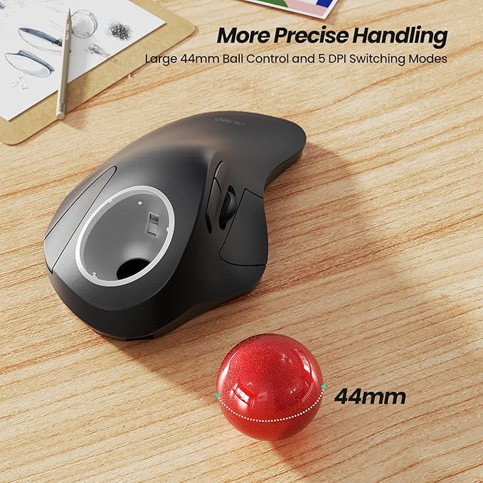 Nulea M505B Wireless Trackball Mouse Rechargeable Ergonomic RGB Rollerball Mouse Easy Index Finger Control with 5 Adjustable DPI 3 Device Connection for PC Laptop iPad Mac Windows Android