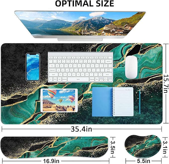 LATEEFAH Desk Mat Mouse Pad with Wrist Rest 4-in-1 Large Mouse Pads for Desk Ergonomic Mouse Pad and Keyboard Wrist Rest Gaming Keyboard Mat for Office Home