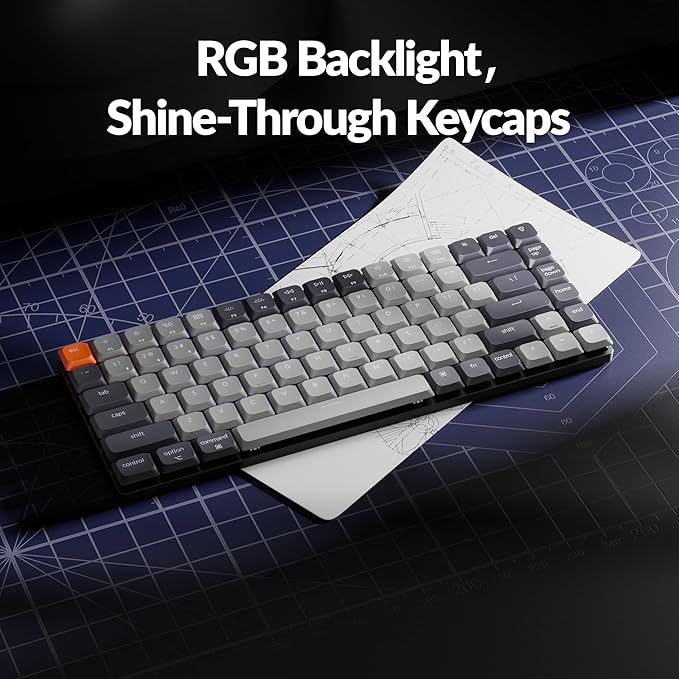 Keychron K3 Version 3 QMK Low Profile Mechanical Keyboard Wireless 84 Keys Programmable Bluetooth 5.2/Wired Connection Shine-Through Keycaps RGB Backlit Compatible with Mac Windows Linux