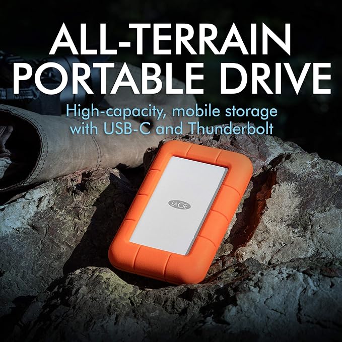 LaCie Rugged Thunderbolt USB-C 2TB External Hard Drive Portable HDD – USB 3.0 compatible Drop Shock Dust Water Resistant Mac and PC Computer Desktop Workstation Laptop 1 Mo Adobe CC (STFS2000800)