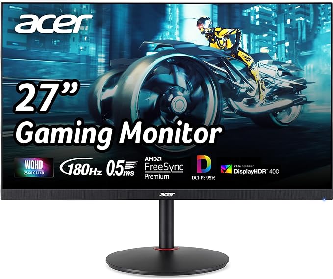 acer Nitro 27 WQHD 2560 x 1440 PC Gaming Monitor | AMD FreeSync Premium | Up to 180Hz Refresh | Up to 0.5ms | HDR400 | DCI-P3 95% | 1 x Display Port 1.2 &amp 2 x HDMI 2.0 | XV272U V3bmiiprx