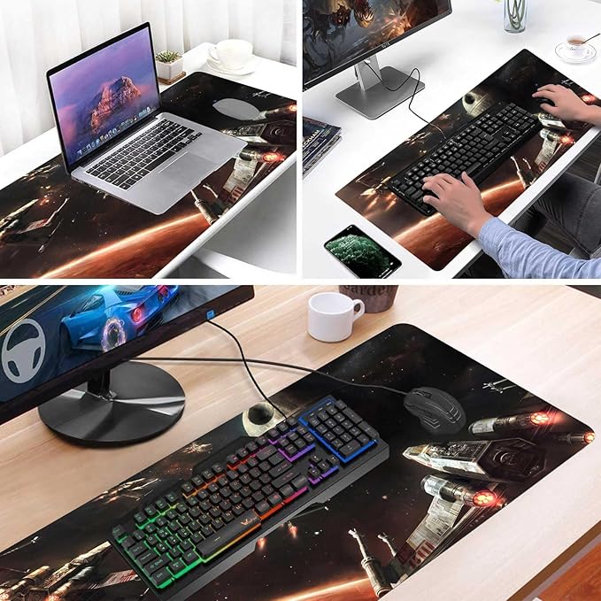 XXL Large Gaming Mouse PadMousepad with Stitched Edge Frame &amp Non-Skid Rubber BaseDesk Mat for WorkOffice Desk Pad for LaptopComputer Keyboard and Mice Combo Pads Mouse Mat 31.5X15.7 inches