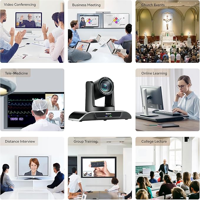 Tenveo 12X Optical Zoom All-in-One Conference Room Camera Bundle 1080P 60FPS USB3.0/HDMI PTZ Camera and Bluetooth Speakerphone Video Audio Conferencing System for Larger Meeting Conference Church