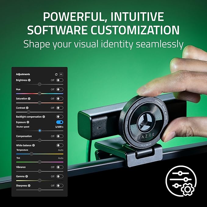 Razer Kiyo V2 Streaming Webcam: 4K 30 FPS 1080p 60 FPS - AI Powered Auto-Framing - Built-in Microphone - Ultrawide Angle Lens - Privacy Cover - Works with OBS Xsplit Discord Zoom Teams - Black