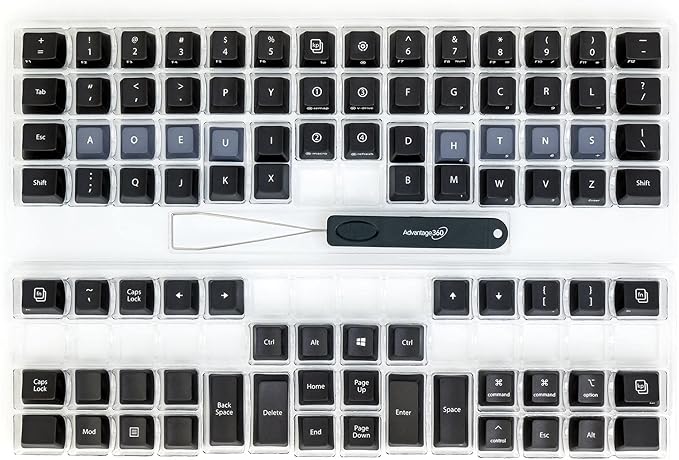 Advantage360 Dvorak Black Keycap Set - PBT Plastic | Dye-Sublimated Legends | 92 Key Set | Logo Keycap Puller