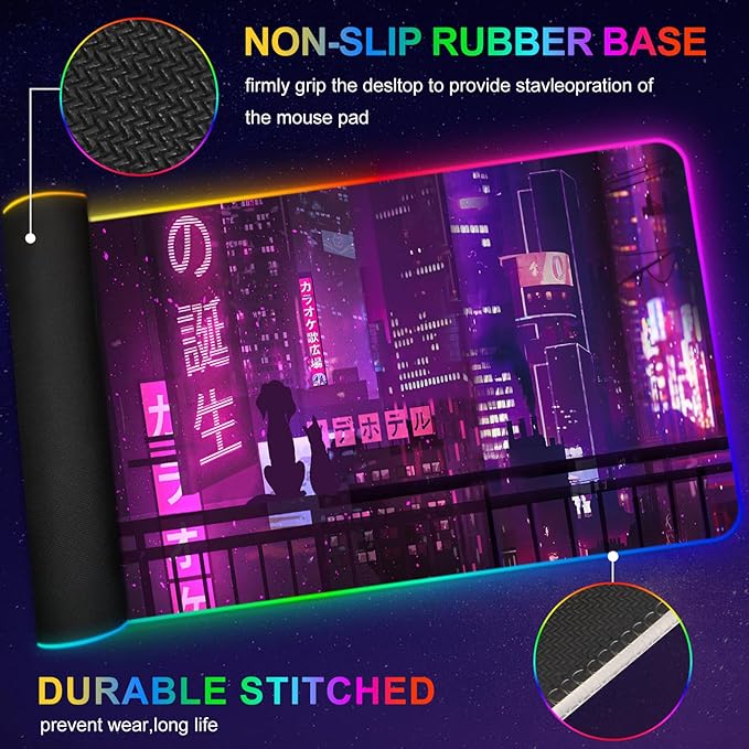 ARTSO Large RGB Gaming Mouse Pad Purple Extended Soft Led Mouse Pad with 14 Lighting Modes Water Resist Keyboard Pad Non-Slip Rubber Base Computer Mousepads Mat 35.4x15.7inchPurple Neon Sign