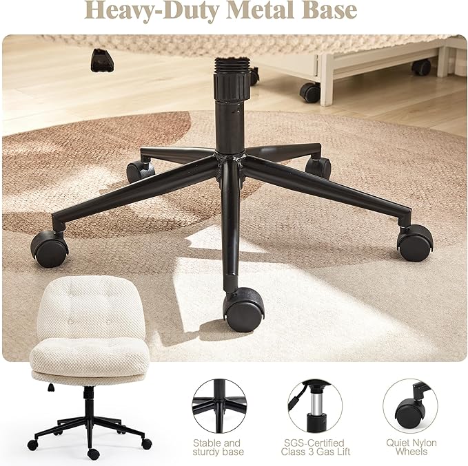 Criss Cross Chair on Wheels Wider &amp Thickened Cross Legged Office Chair Comfortable Adjustable Swivel White
