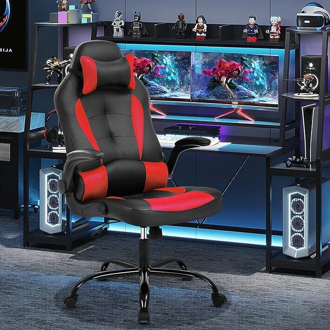 Gaming Chair PU Leather Computer Chairs Desk Chair w/Adjustable Headrest and Armrest PC Gaming Chair High Back Ergonomic Chairs Racing Game ChairRed