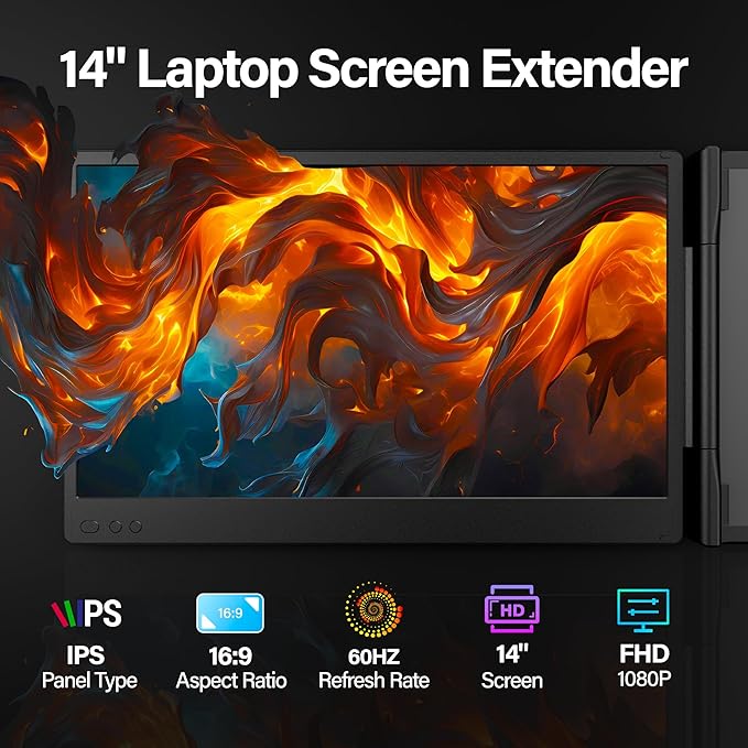 Upgraded Laptop Screen Extender Monitor Portable 14.1 1080P FHD IPS Screen Monitor Extender for Laptop Fit for 13-17 Plug &amp Play Compatiable with Windows/Mac/Chrome/Android