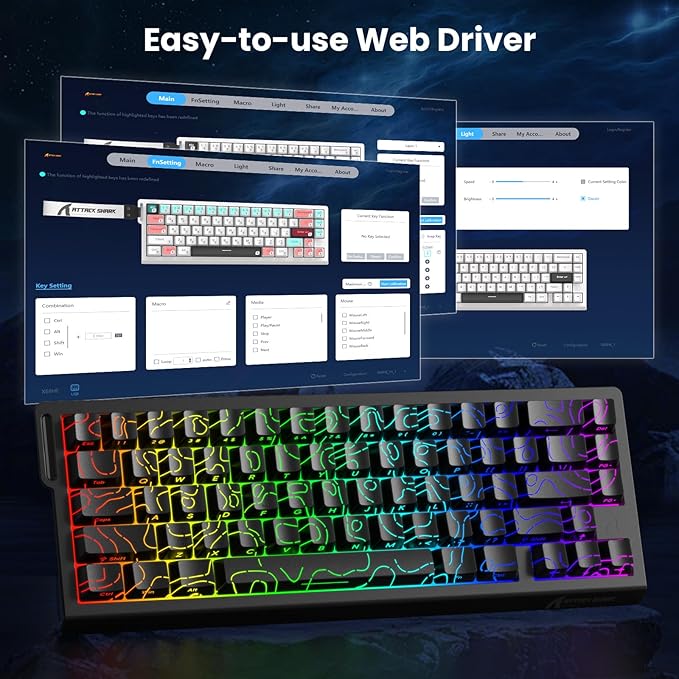 ATTACK SHARK X68 HE 8000Hz Rapid Trigger Keyboard 0.01mm RT Accuracy Wired Gaming Keyboard with Magnetic Switch Adjustable Actuation Rapid Trigger Snap Tap RGB Lighting for PC/Mac Black Contours
