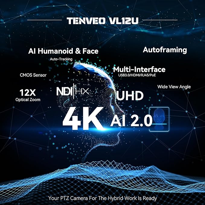 Tenveo 4K NDI PTZ Camera and Controller Bundle AI Auto-Tracking HDMI/USB3.0/LAN/PoE PTZ Camera and PTZ Controller PoE Joystick Controller Kit for Church Live Streaming Broadcast Events